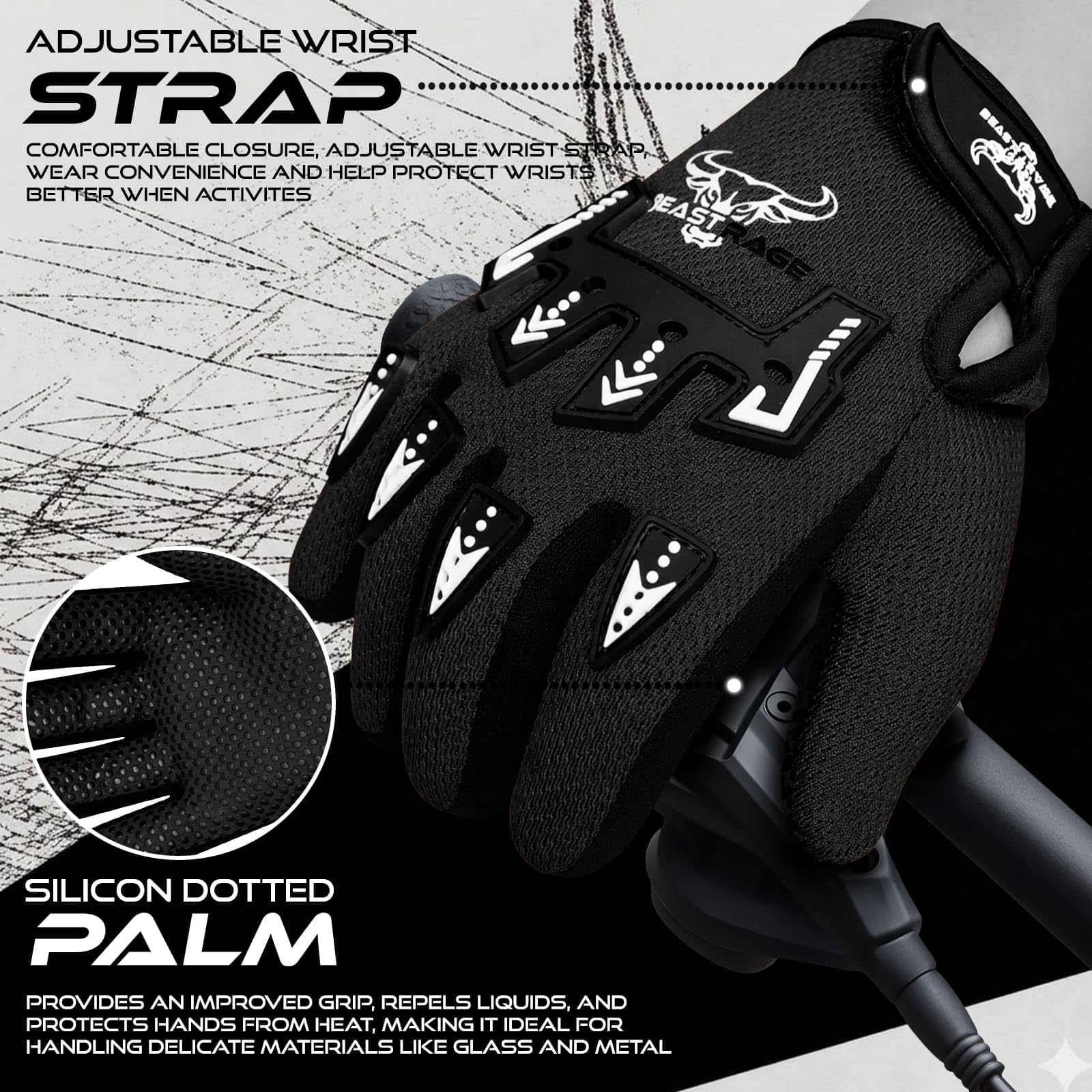 BEAST RAGE Guantes de bicicleta para niños, guantes de motocross y BMX para niños y niñas, agarre antideslizante, transpirables, ligeros, guantes de moto para niños