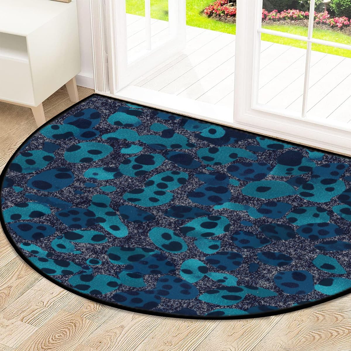 Mexpekil Paillasson demi-lune bleu foncé pailleté pour intérieur et extérieur - Tapis demi rond absorbant la saleté - 100 x 160 cm