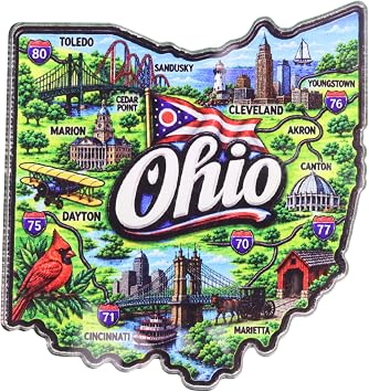 Vibrant Ohio State Acrylic Magnet, Collectible Souvenir Keepsake Accessory, 2.75 x 3 Inches