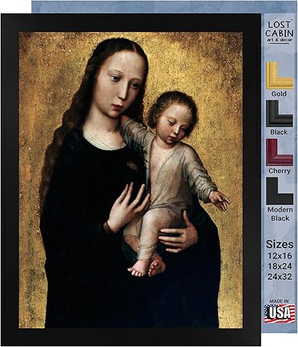 Cabaña perdida La Virgen María con el niño Jesús en una camisa de Adriaen Isenbrandt  Impresión en marco plano negro  Reproducción de pintura de