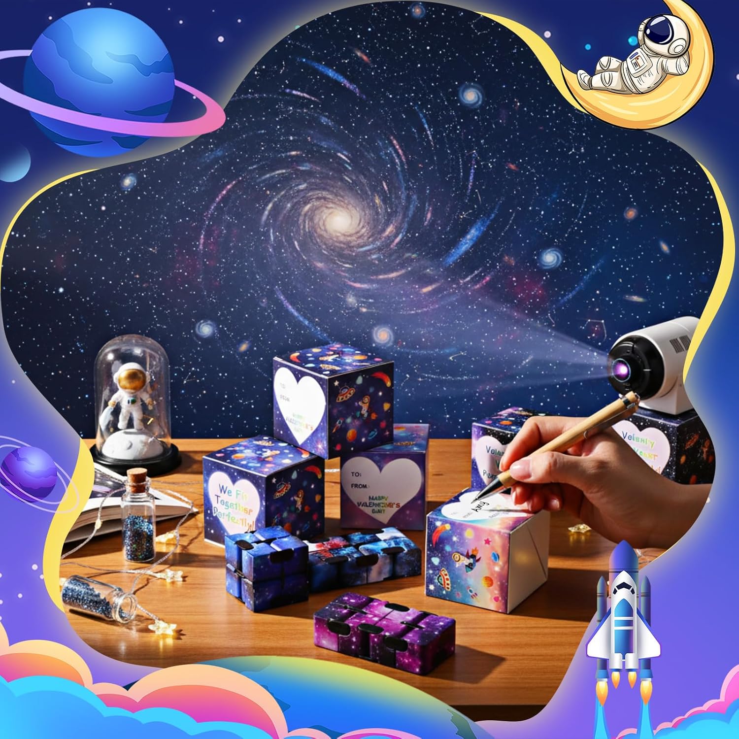 VioraWhite 28 Set Valentines Day Gifts Bulk,Anxiety Relief Cubes with Gift Boxes Hand Held Magic Sensory Stress Cube Valentines Party Favors for Exchange Gifts Prizes Award (Starry Style)