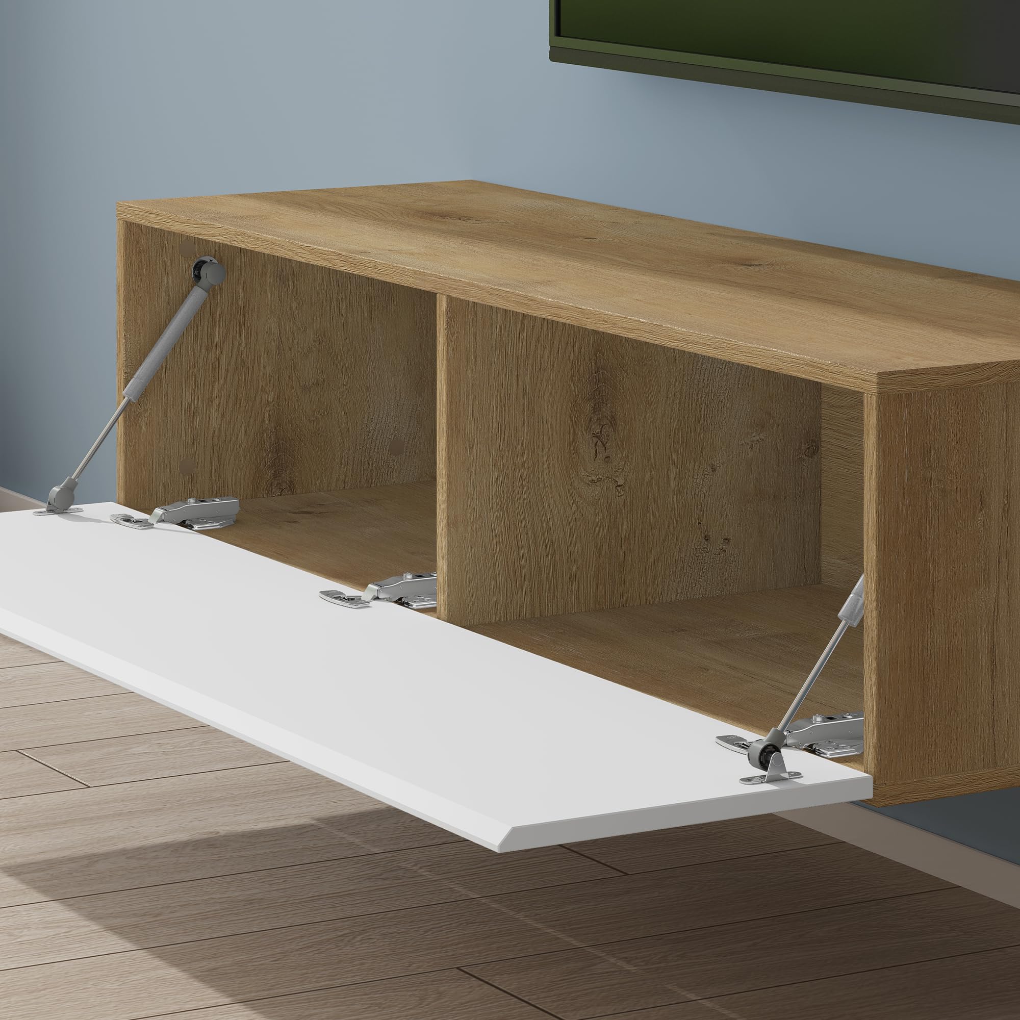 Mai & Mai Mobile TV per Televisore 120x40,2x30cm, Armadietto per TV con 2 Ante Armadietto Basso Soft-close per Soggiorno, Sala da Pranzo, Camera da Letto Fernsehschrank02, Marrone chiaro+Bianco opaco