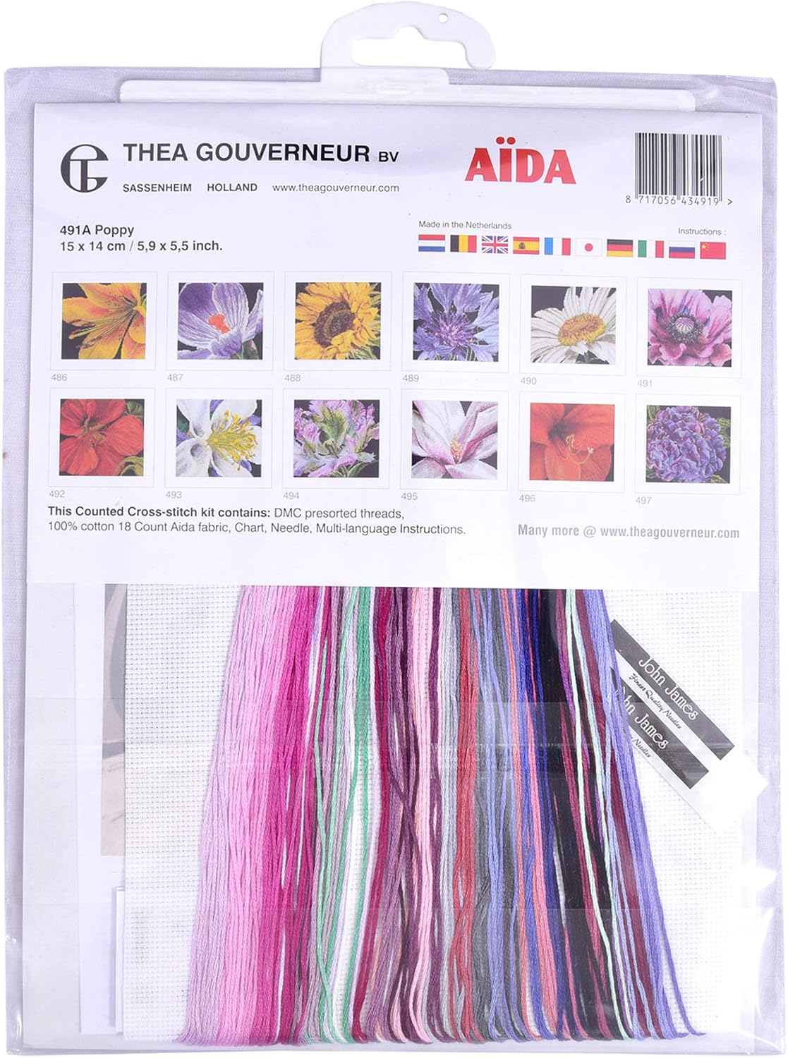 Thea Gouverneur, Counted Cross Stitch Kit, Poppy, Aida, 18 Count, Embroidery Kit for Adults - Image 5