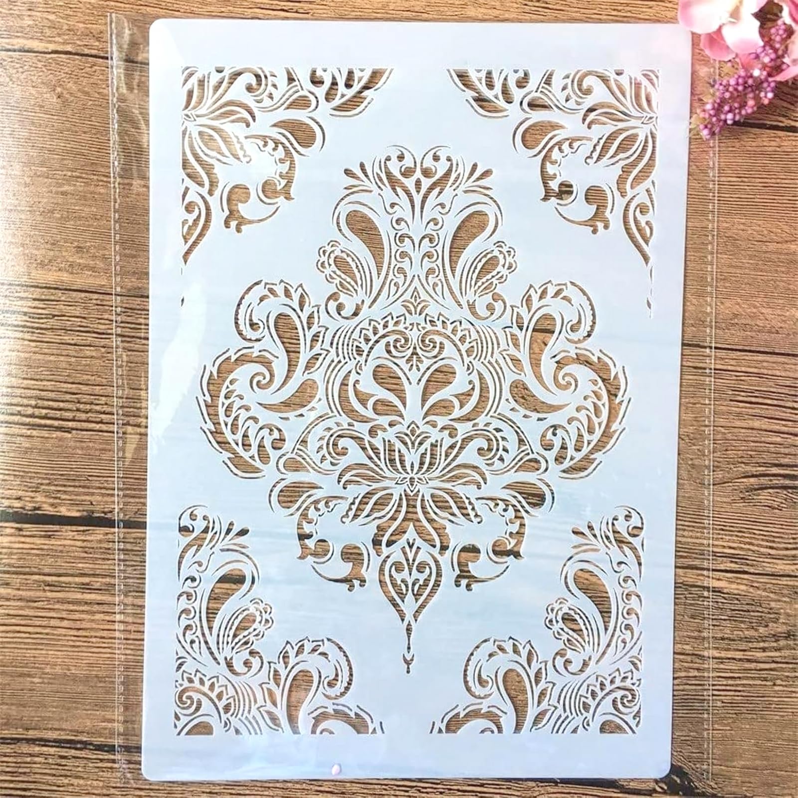 TIAMECH A4 Reusable Palace Totem Stencil for Painting - Vintage Floral Symbol Layering Template, DIY Wall Art, Wood Furniture, Scrapbook & Crafts (