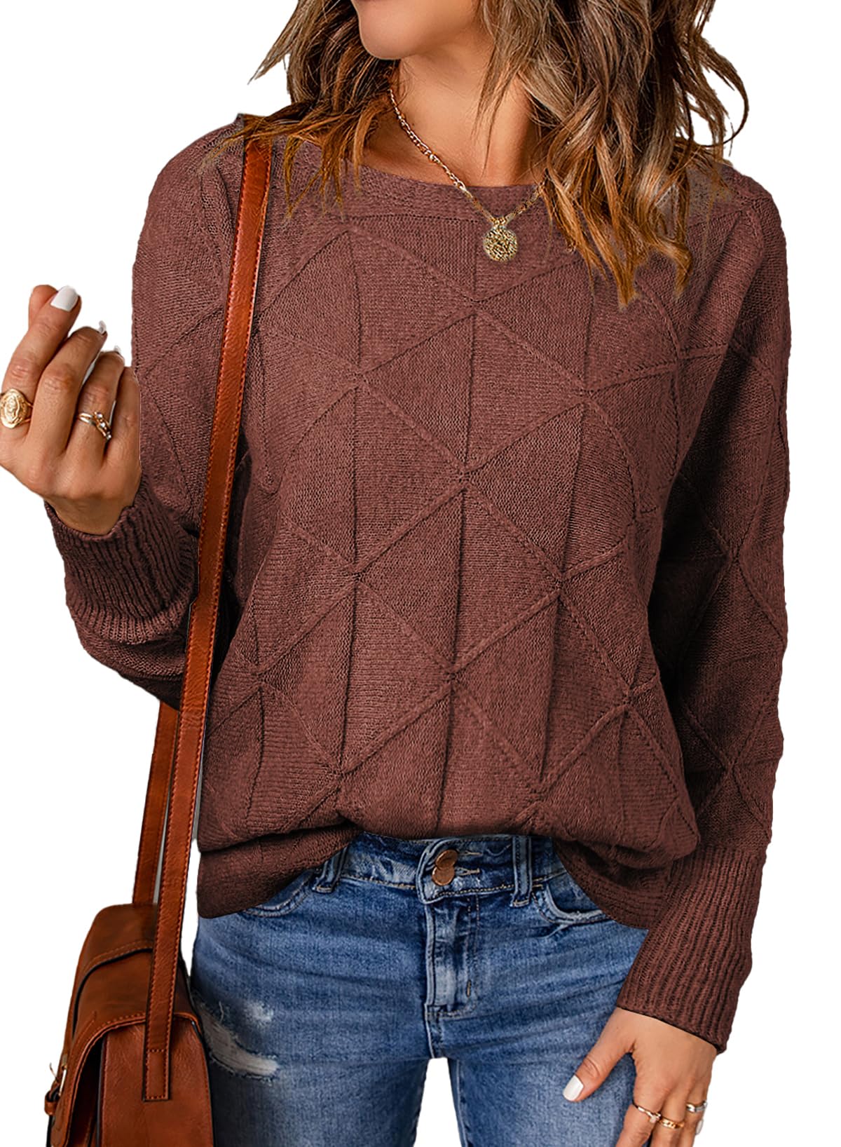 EVALESS Womens Crewneck Sweaters Batwing Sleeve Pullover Tops | Soft Lightweight Knit Sweater, Batwing Sleeve Loose Fit Clothes, Casual Fall 2026 Winter Outfits