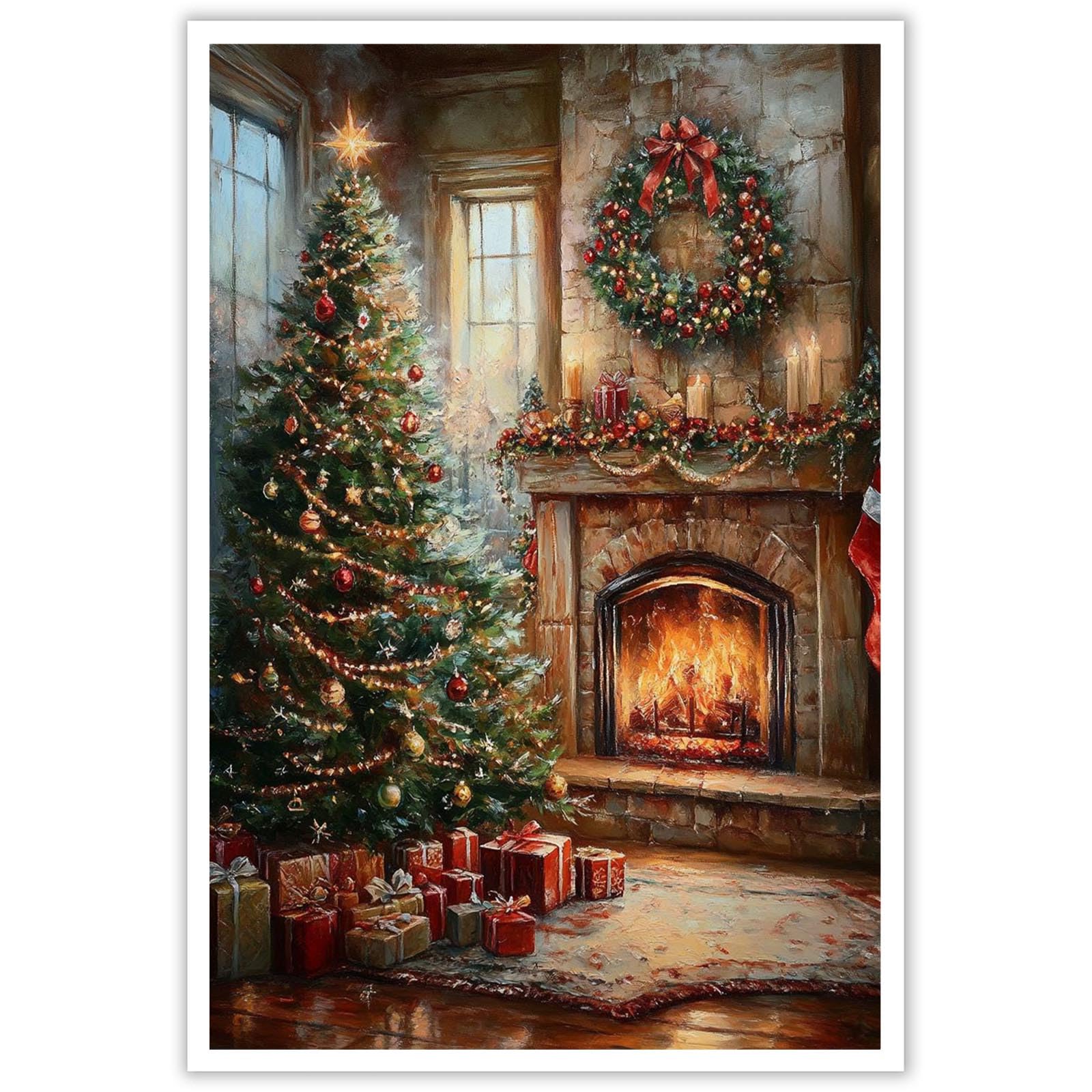 油彩画　Xmas tree Amazon.com: RMSGOZO Oil Painting Christmas Poster Art