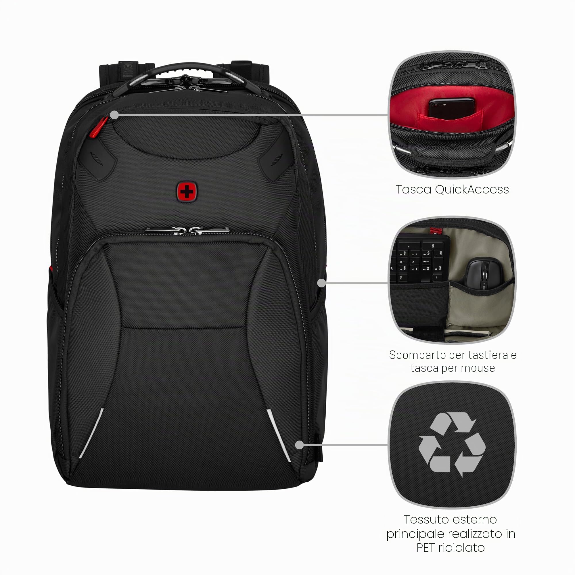 WENGER Zaino Porta PC Cosmic, Notebook 17”, Tablet 10”, 30 l, Organizer, Uomo Donna, Ufficio Viaggi di Lavoro Università, Nero, 653187