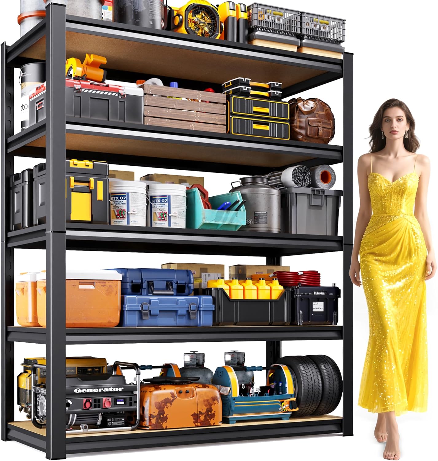 AOARGG 78" H Garage Shelving Heavy Duty Storage Shelves, Metal Adjustable Shelving Unit, Utility Garage Organizer Shelf for Basement, Pantry, Kitchen, Warehouse, 46" W x 20" D x 78" H, Black