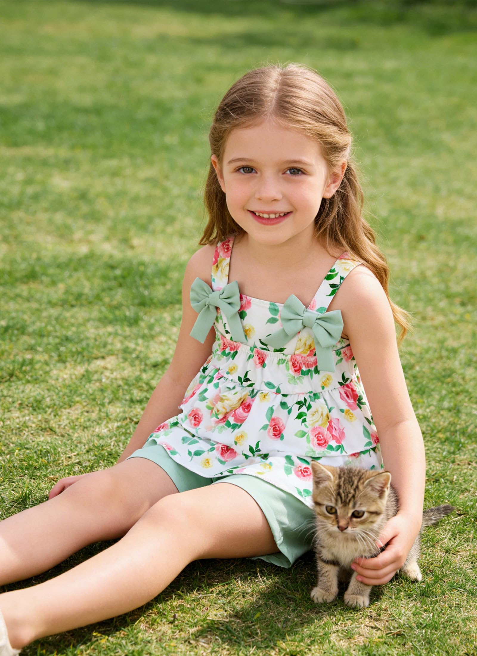 Fanient Completi per Bambine,Set di Abbigliamento Estivo,Top Senza Maniche con Volant,Pantaloncini con Tasche,Grazioso Completo Casual 2-6 Anni