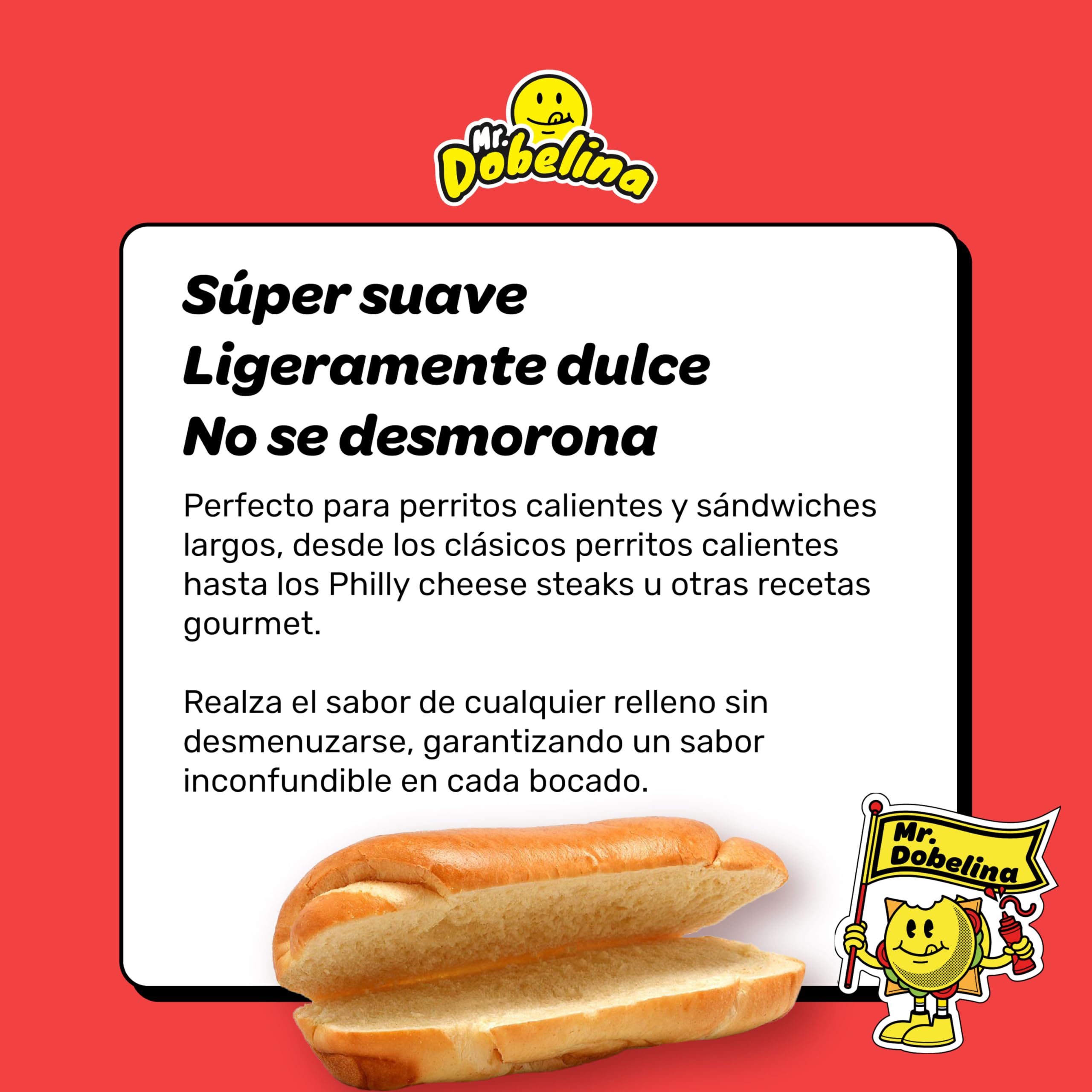 Mr.Dobelina Panecillos de patata para perritos calientes, 6 paquetes 4x60g y 16cm, blandos y dorados, sin lactosa, ideales para perritos calientes al estilo americano, sin conservantes ni aditivos