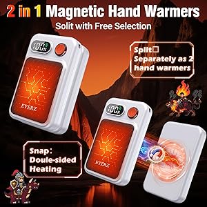 Electric Hand Warmers Rechargeable 2 Pack, Magnetic AI Hand Warmers with LED Display & 4 Levels, Portable Pocket Heater, Gifts for Christmas, Camping, Golf, Raynauds, Hunting, Women & Men