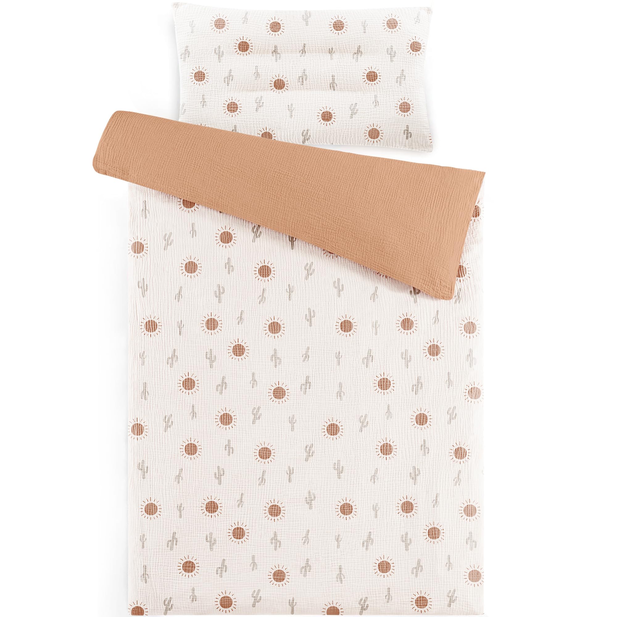 Susurration Musselin Kinderbettwäsche100x135 Kissenbezug 40x60 cm aus 100% Baumwolle Leicht und Komfortabel Bettwäsche Set für Baby Kinder(Sonne)