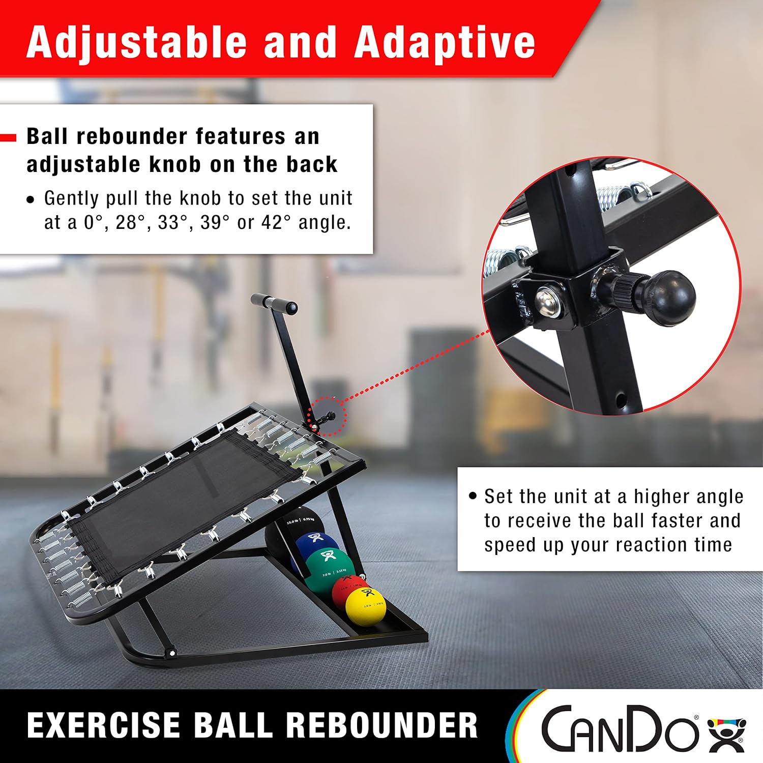 CanDo Circular Adjustable Ball Rebounder with 5 Balls - for Physical Therapy, Upper Body Exercise, Coordination, and Sports Training : Sports & Outdoors