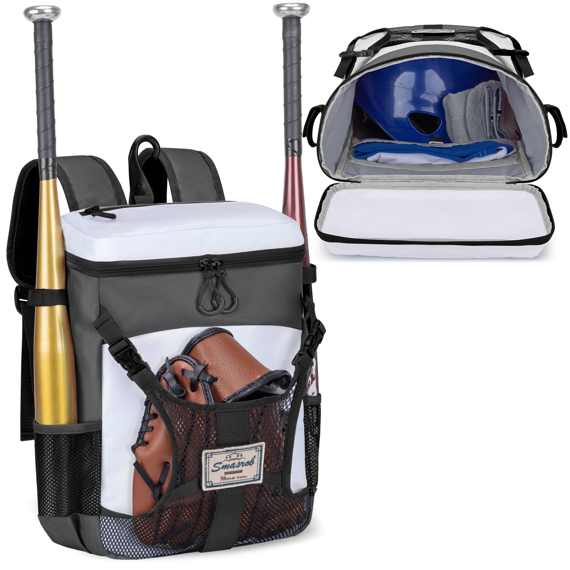 Smasrob Youth Baseball Bag for T Ball, Rec and Travel Ball, Softball Bag with Helmet Holder and Fence Hook
