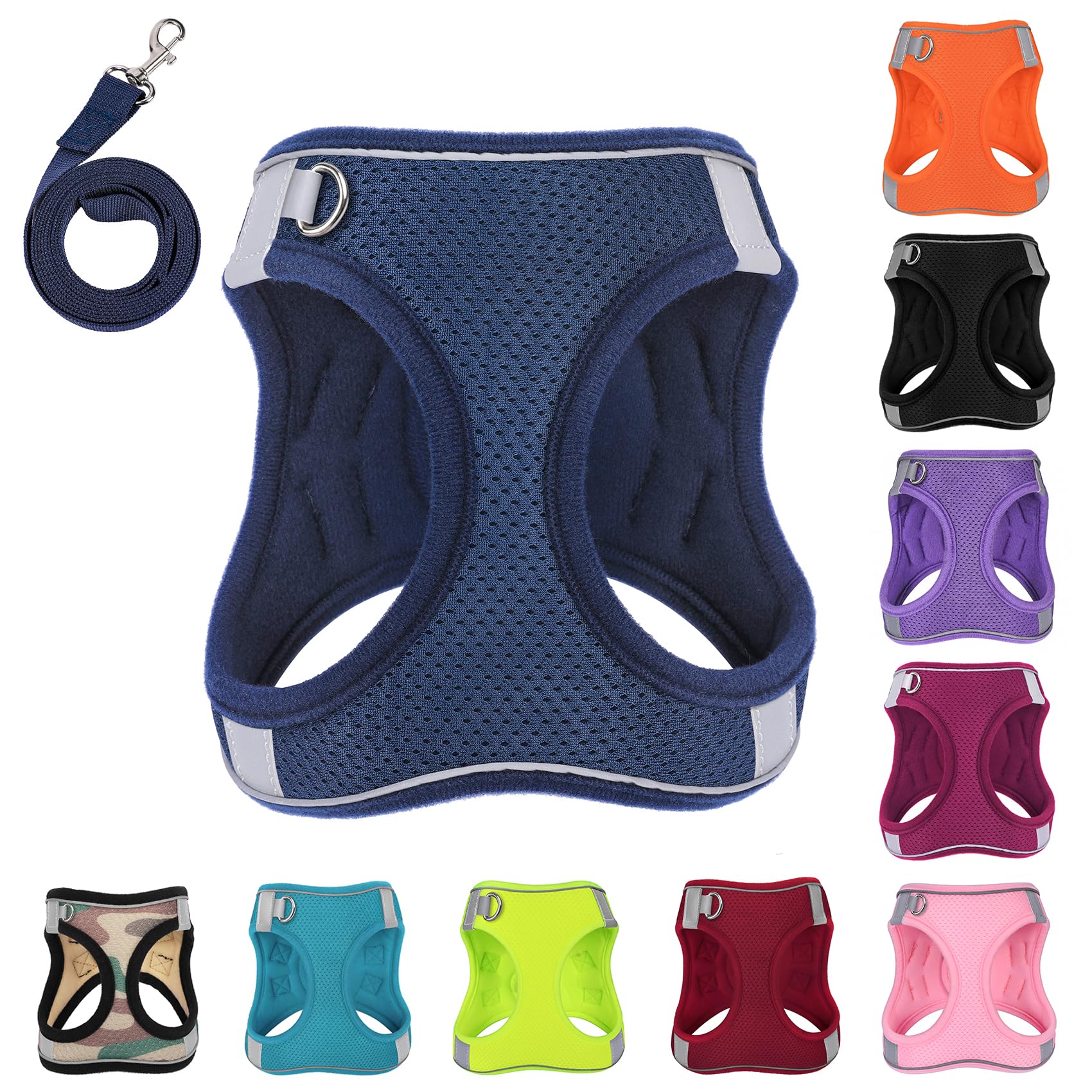 PWOD Dog Harness with Leash Set, No-Pull Step-in Reflective Pet Harness with 1 Leash Clips, Adjustable Soft Padded Easy Walk Dog Vest for Small Medium