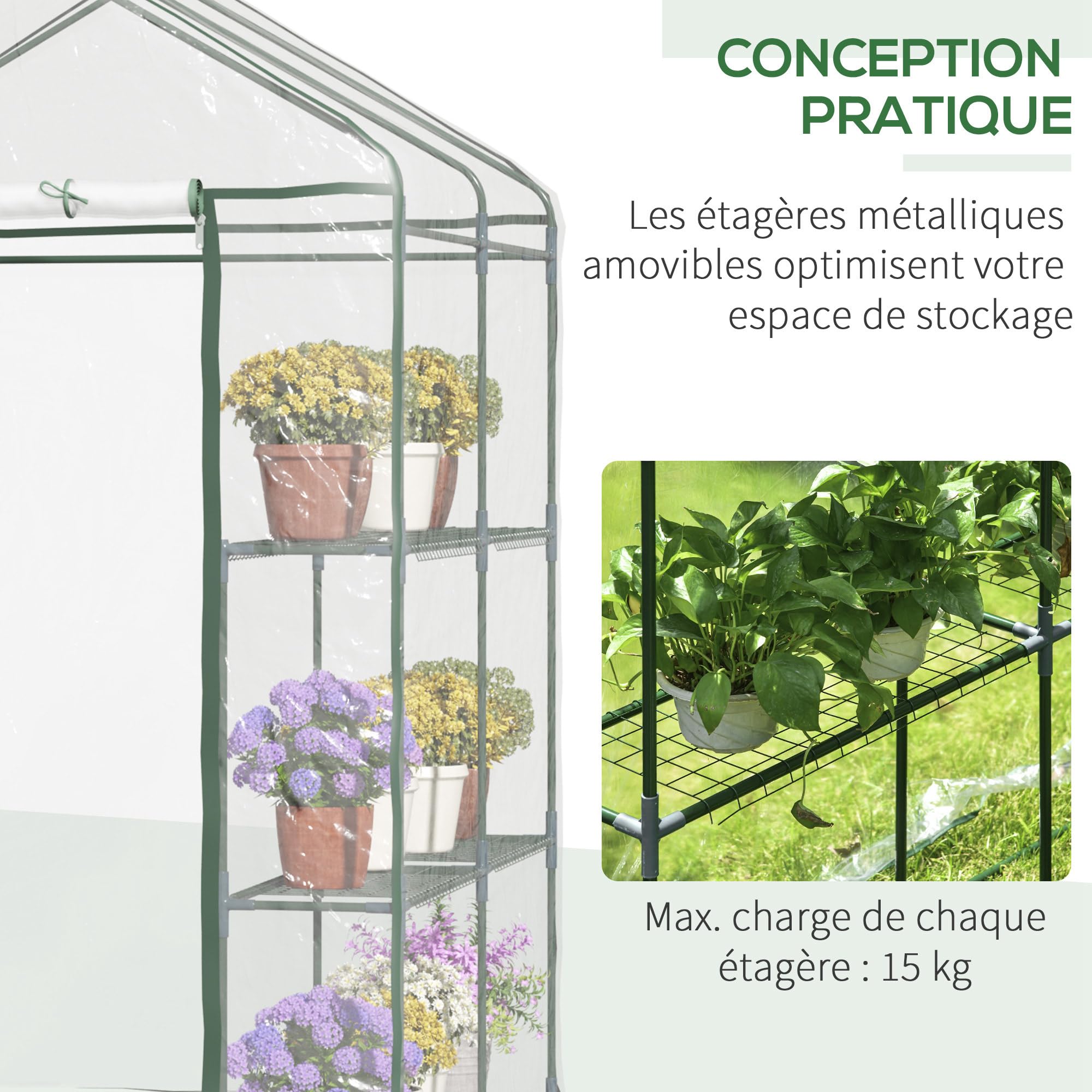 Outsunny Serre de Jardin PVC avec étagères 5 Niveaux, Serre de Balcon, bâche renforcée 135 g/m²