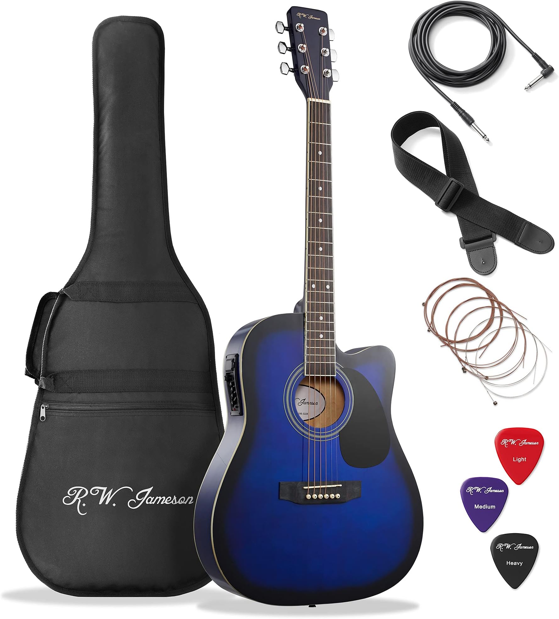 Full Size Thinline Acoustic Electric Guitar with Free Gig Bag Case & Picks Blue Right Handed