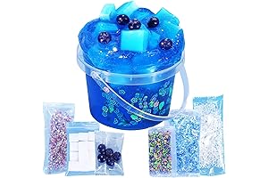 Premade DIY Slime Kit: Blueberry Blue Jelly Cube Glimmer Crunchy for Kids