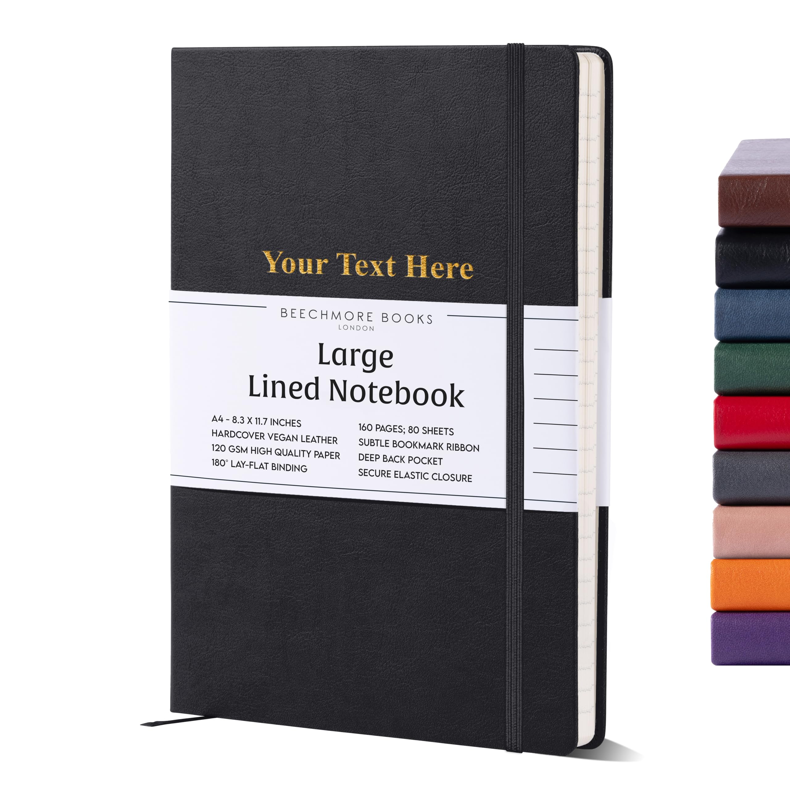Beechmore Books Ruled Journal Notebook - XL A4 Black 160 Lined Pages 8.5 x 11.5 | Personalized Leather Daily Journals For Writing - Thick 120gsm Cream Paper | Gifts for Men, Women โ image 1