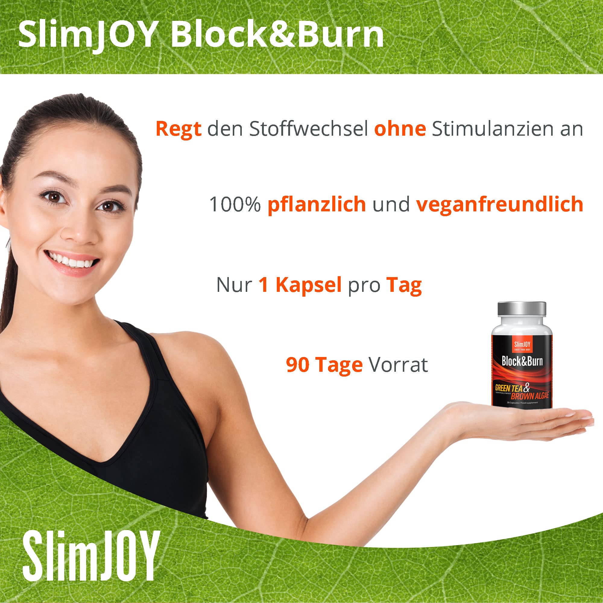 Sensilab Slimmium Block&Burn Kapseln zur Fettverbrennung - Grüner Tee, Braunalgen, Jod, Zink und Piperin - Doppelte Fettverbrennende Wirkung - 90 Kapseln für 90 Tage