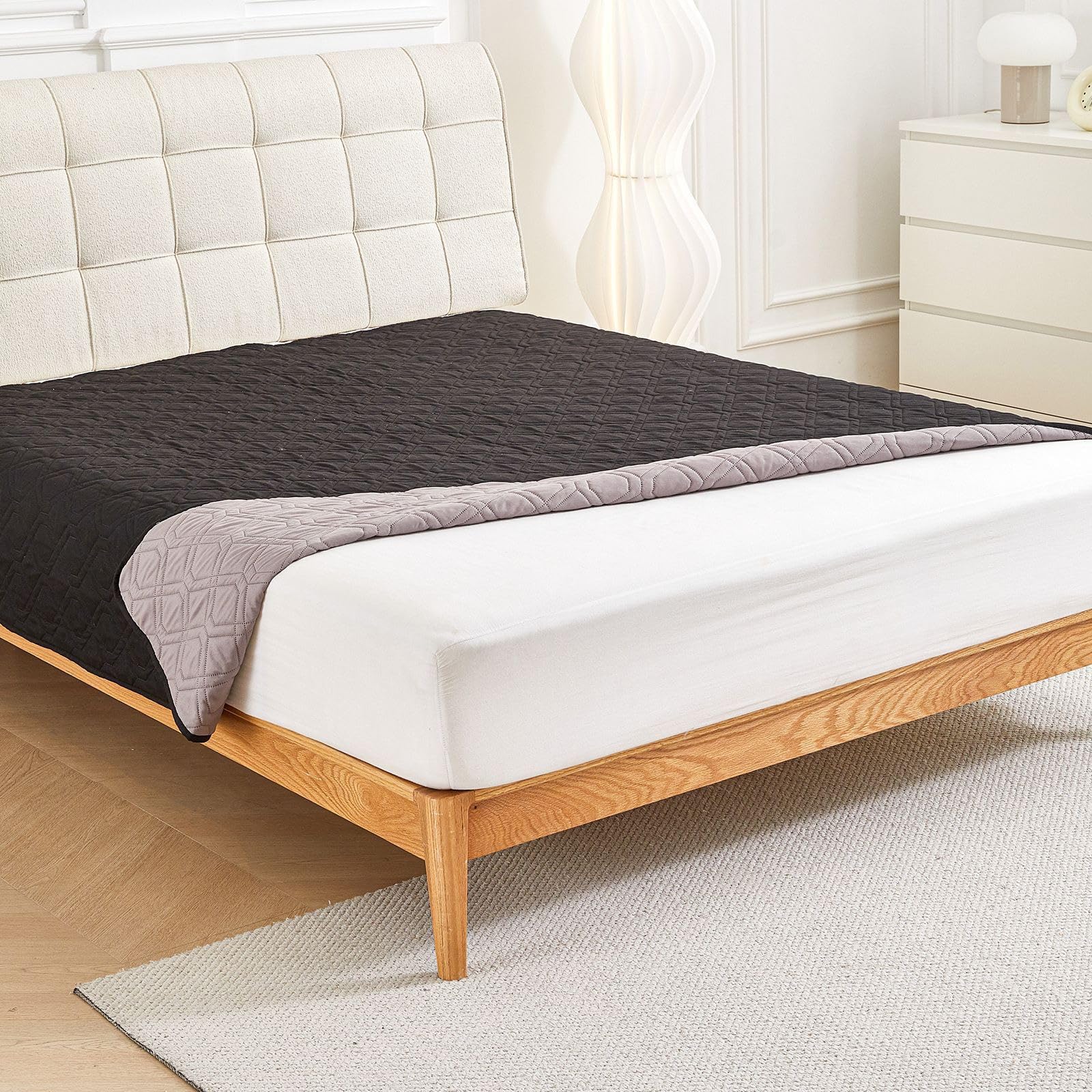 FANSU Empapadores de Cama Reutilizables para Incontinencia, Color Liso Protector de Colchón Impermeable y Muy Absorbente, Lavable para Adultos, Ancianos, Niños y Mascotas (Negro,210x305cm)