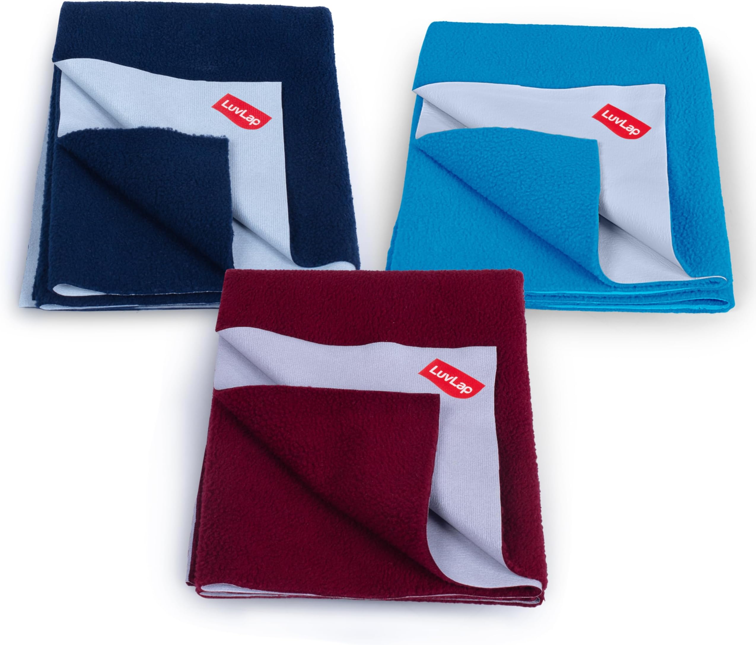 Luv Lap Instadry Extra Absorbent Dry Sheet/Bed Protector, 0m+ - Small 50 x 70cm, Pack of 3 (Navy Blue, Maroon, Royal Blue)