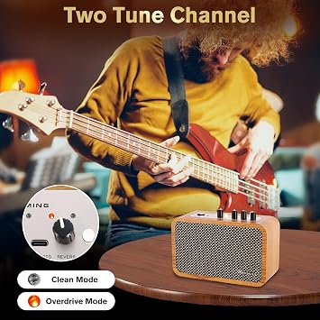 RANMING Guitar Amp 10W Mini Guitar Amplifier with Clean/Drive Channel Portable Electric Guitars Amp with Headphone Jack USB-C Rechargeable Wireless Amps for Indoor Practice,Live Streaming,Traveling