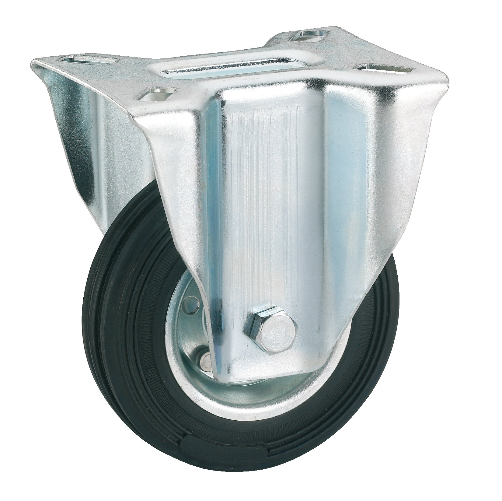 Dörner + Helmer Solid Rubber Fixed Castor, 100 mm x 30 mm, 70 kg Load Capacity, 100 mm x 85 mm Plate, Sheet Steel Rim, without Brake