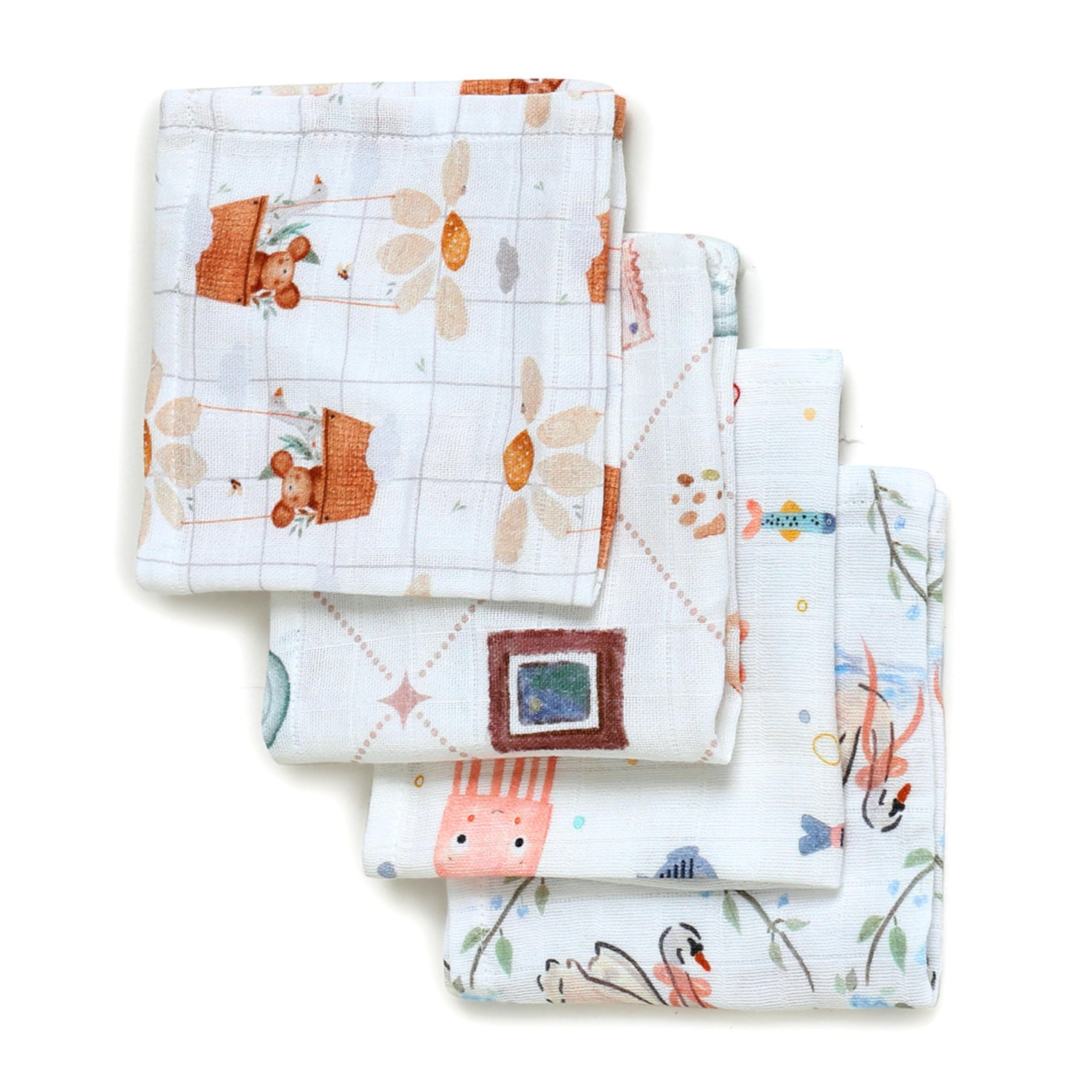 The Boo Boo Club TBBC Kids Muslin Face Towels for Baby | Soft Cotton Washcloth for Kids | Mix Print, Pack of-4, New Born Gift Set for Baby Brother Sister (27 X 27cm, Multicolour, SET39)-picture-21