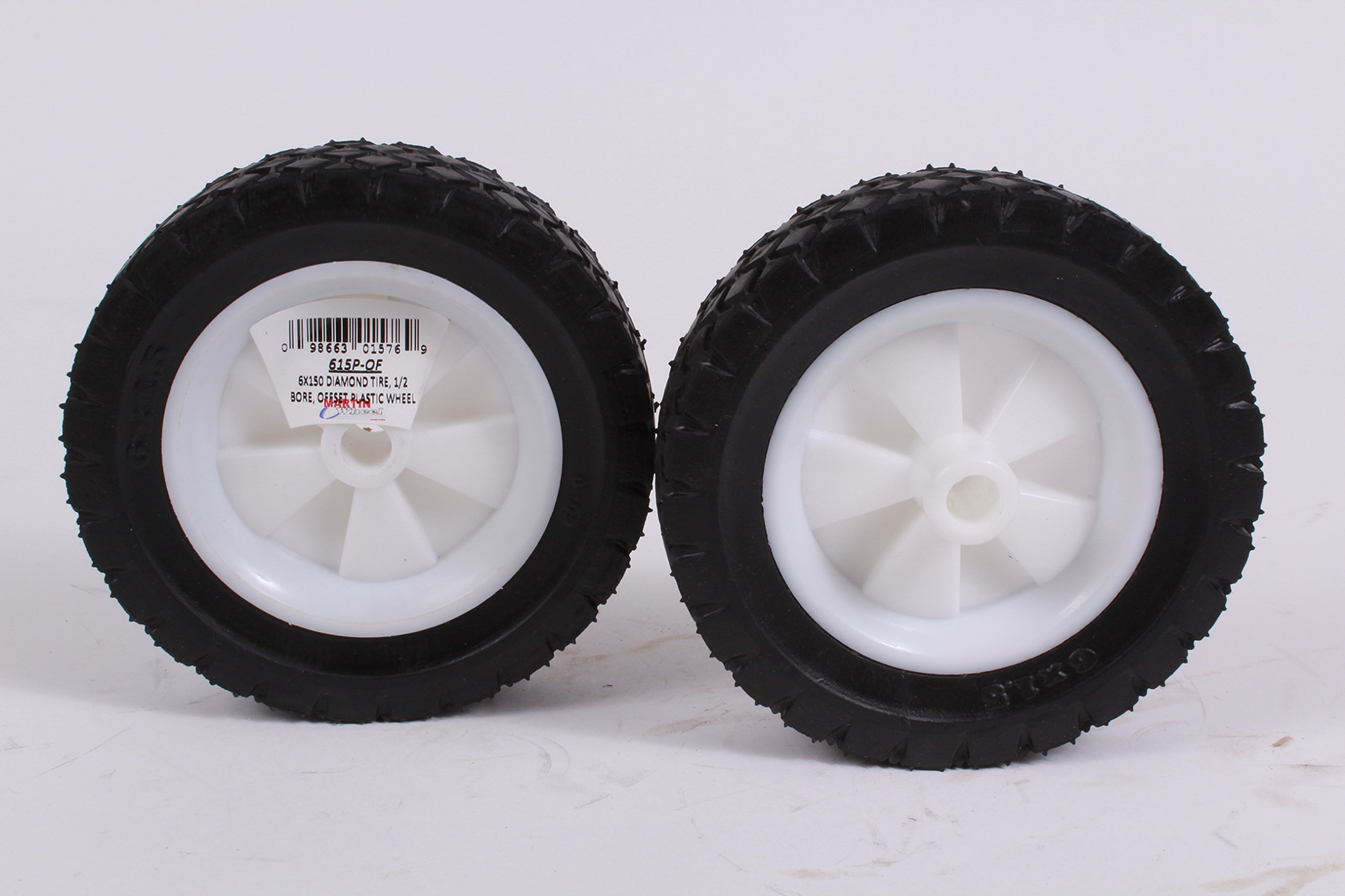 Martin Wheel2 Pack 615P-OF 6" x 1.50" Plastic Wheel 1/2" Bore Diamond Tread
