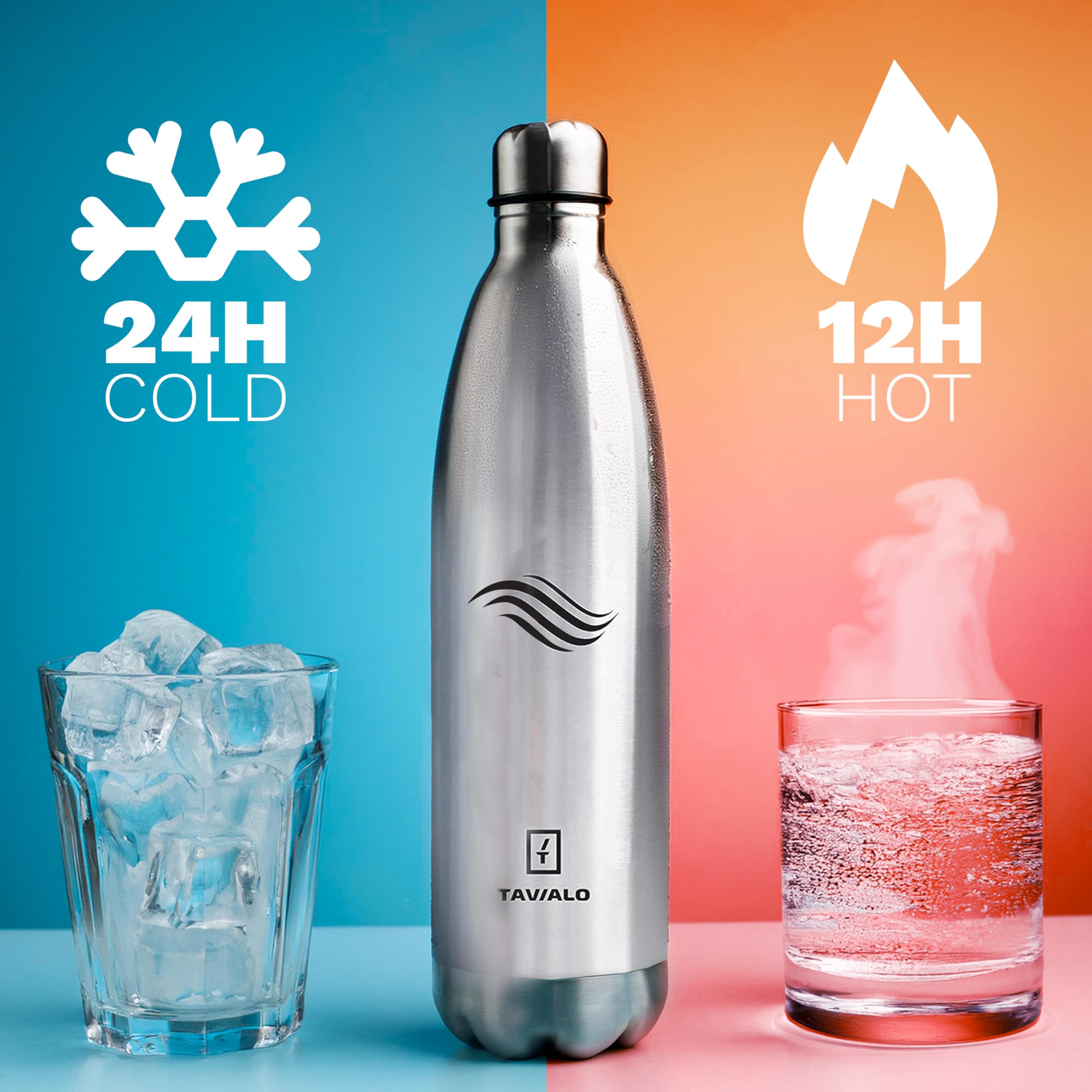 Gourde Isotherme Acier Inox 500/750/1000 ml – 24h Froid 12h Chaud | Bouteille Réutilisable Sans BPA Anti-Fuite | Bouteille Sport Voyage Bureau (Lot de 2)