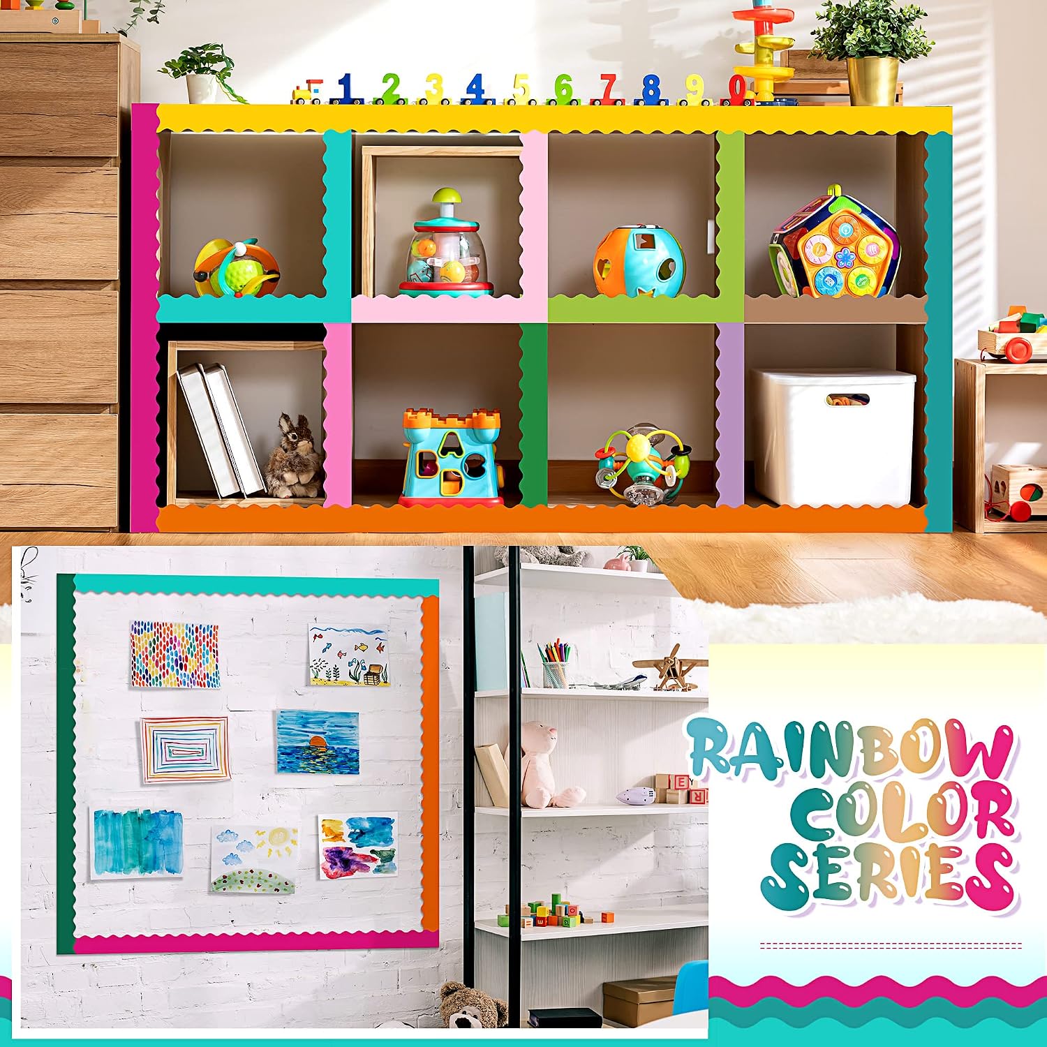 Ctosree 12 Roll 630 ft Colorful Bulletin Board Borders Bulk for Classroom Decoration Scalloped Rolled Border Trim for Back to School Chalkboard Wall Offices Decor(Summer Colors)