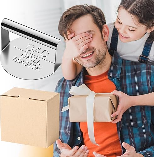 Miniatura 6 de Haooryx Regalo de prensa de hamburguesas de acero inoxidable para el Día del Padre, parrilla de prensa de hamburguesas maestro con mango resistente