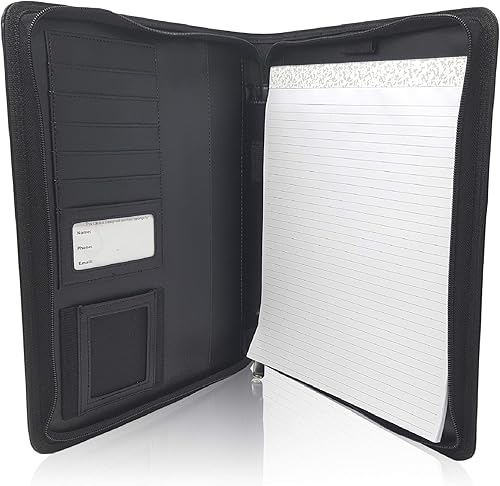 Miniatura 6 de Cartera de negocios de piel sintética con cremallera, color negro, para hombres o mujeres, incluye bloc de notas de 8.5 x 11 pulgadas y caja de