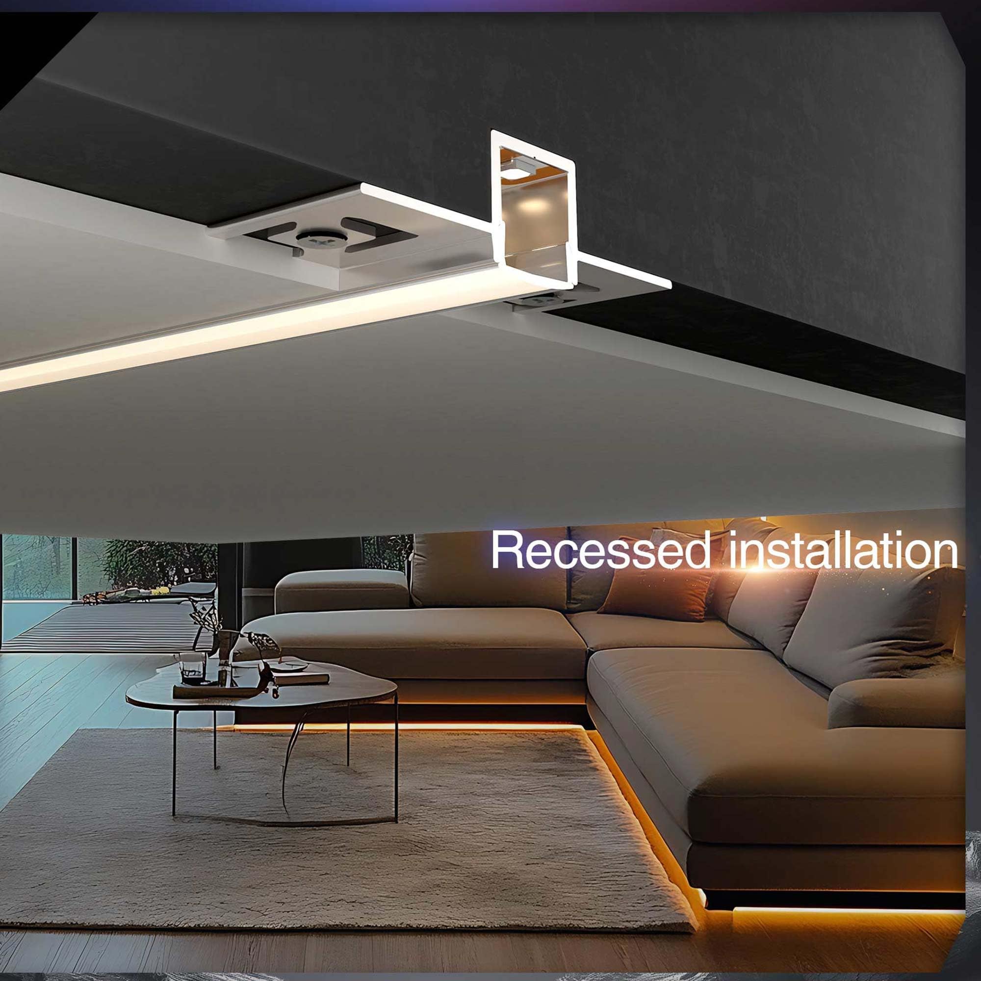 6 LED Fliesenprofil 2m, Lichtdiffusor-Schiene für LED-Streifen, LED Unterputzprofil Maße 55.5mm x 12.9mm Innenbreite 12 mm, mit milchweißer PC-Abdeckun