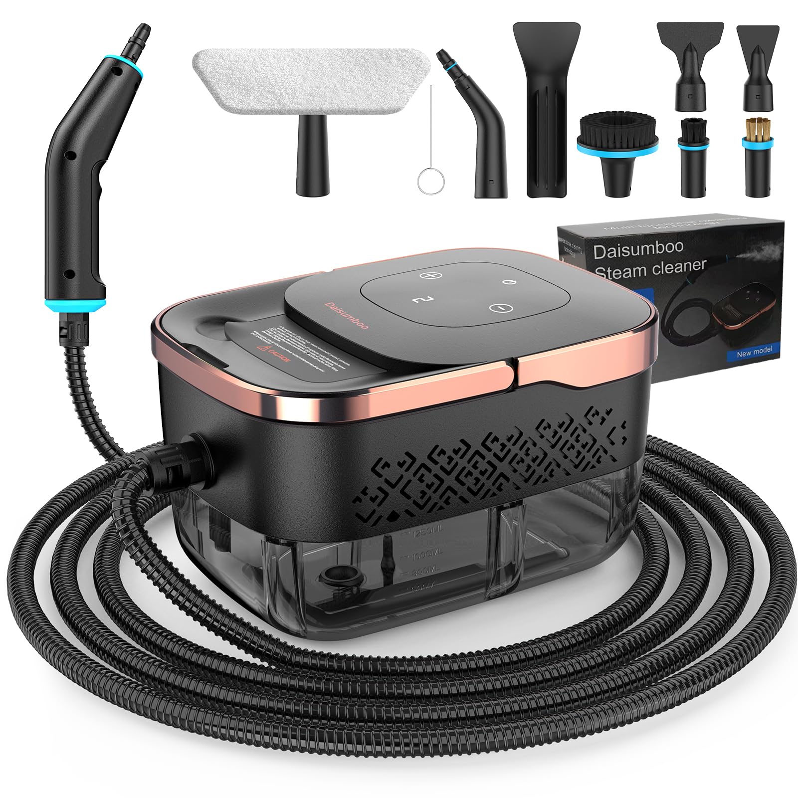 Steam Cleaner, 2500W Pressurized Heavy Duty Handheld Steamer with 1.32QT Tank &amp; 10 Attachments – for Kitchen, Bathroom, Car, Floors, Tile, Furniture, Couch, Windows (Black/Gold)