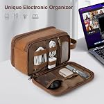 Wedama Toiletry Bag for Men, PU Leather Travel Toiletry Bag with Electronic Organizer Bag Hanging Travel Shaving Bag for Toiletries, Waterproof Dopp Kit for Business Trips Swim Camping, Brown