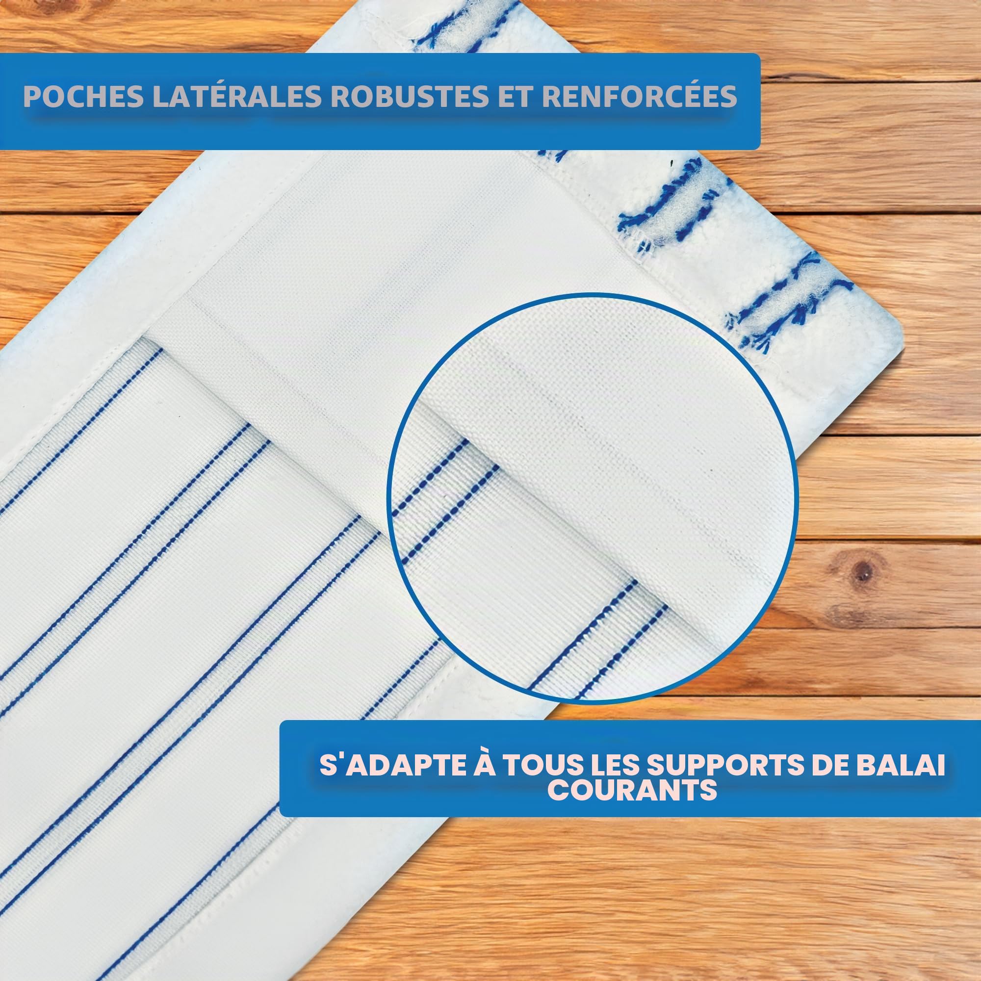 Lot de 100 serpillères professionnelles en microfibre pour serpillères professionnelles - Pour porte-balai de 50 cm - Serpillères avec bandes abrasives - Housses de poche professionnelles