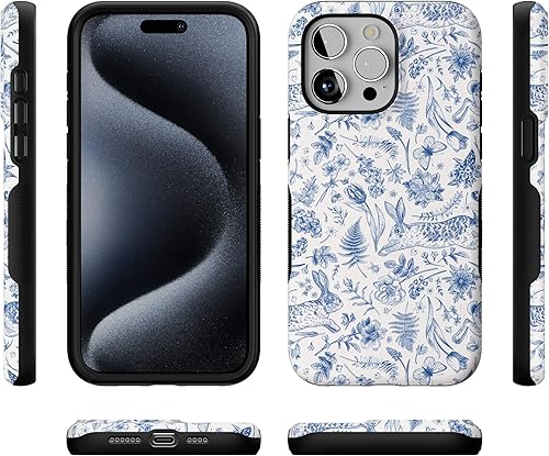 Vista 507 de Casely Funda para iPhone 15 Pro Max Jardín Secreto Flores mixtas Funda atrevida Compatible con MagSafe y botón de acción Secret Garden