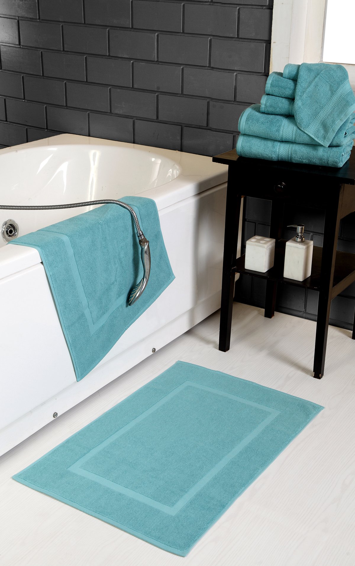 HILLFAIR 900 GSM-Hotel-Spa wanna-prysznic mata podłogowa mata podłogowa - (2 sztuki, woda, 53 cm na 81 cm) - 100% bawełniana mata łazienkowa ring-spun/dywaniki łazienkowe, można prać w pralce
