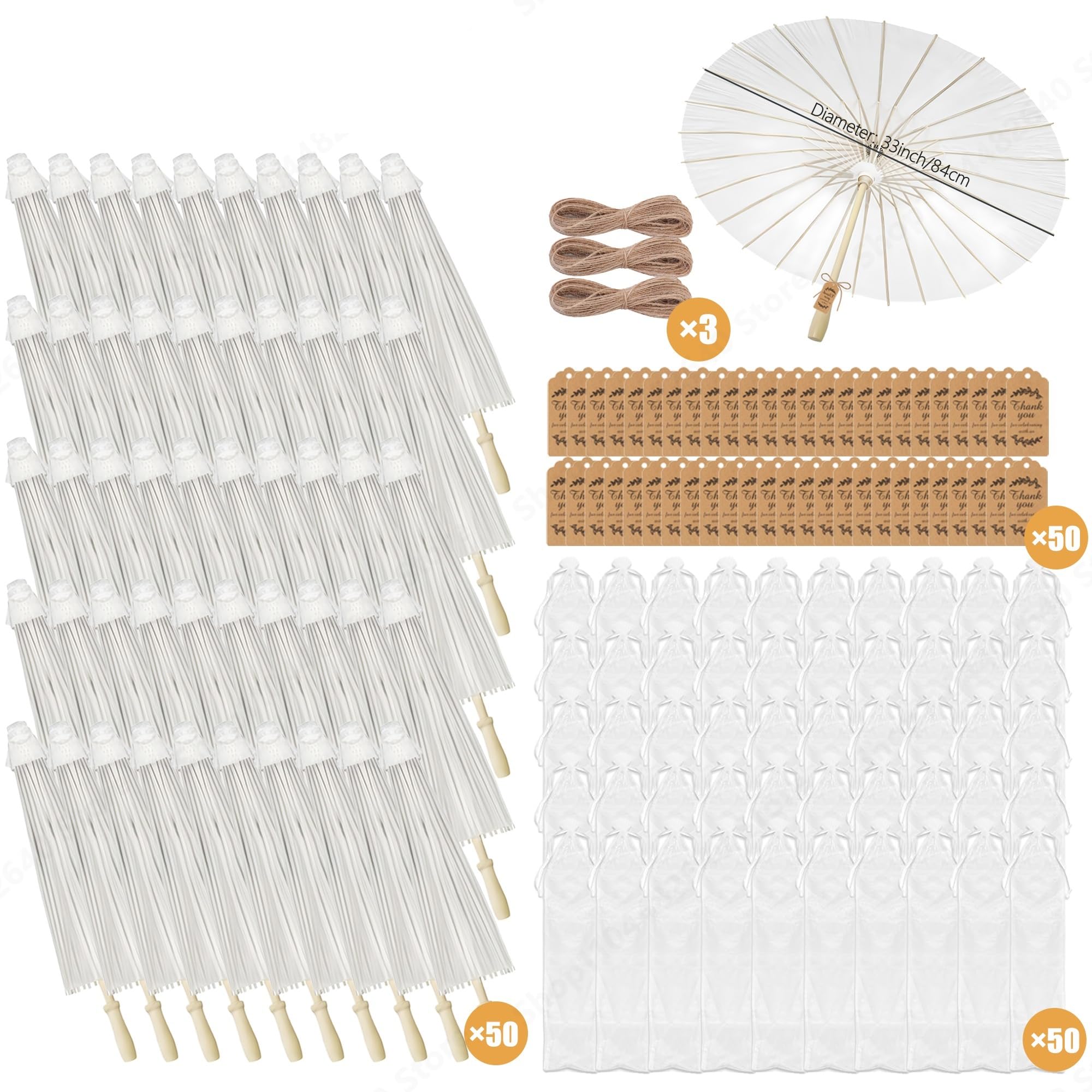 Ombrello Bianco Da Sposa 6-120 set di ombrelli carta da 33 pollici for ombrellone matrimonio, bianco, regalo decorativo for oggetti scena for la fotografia