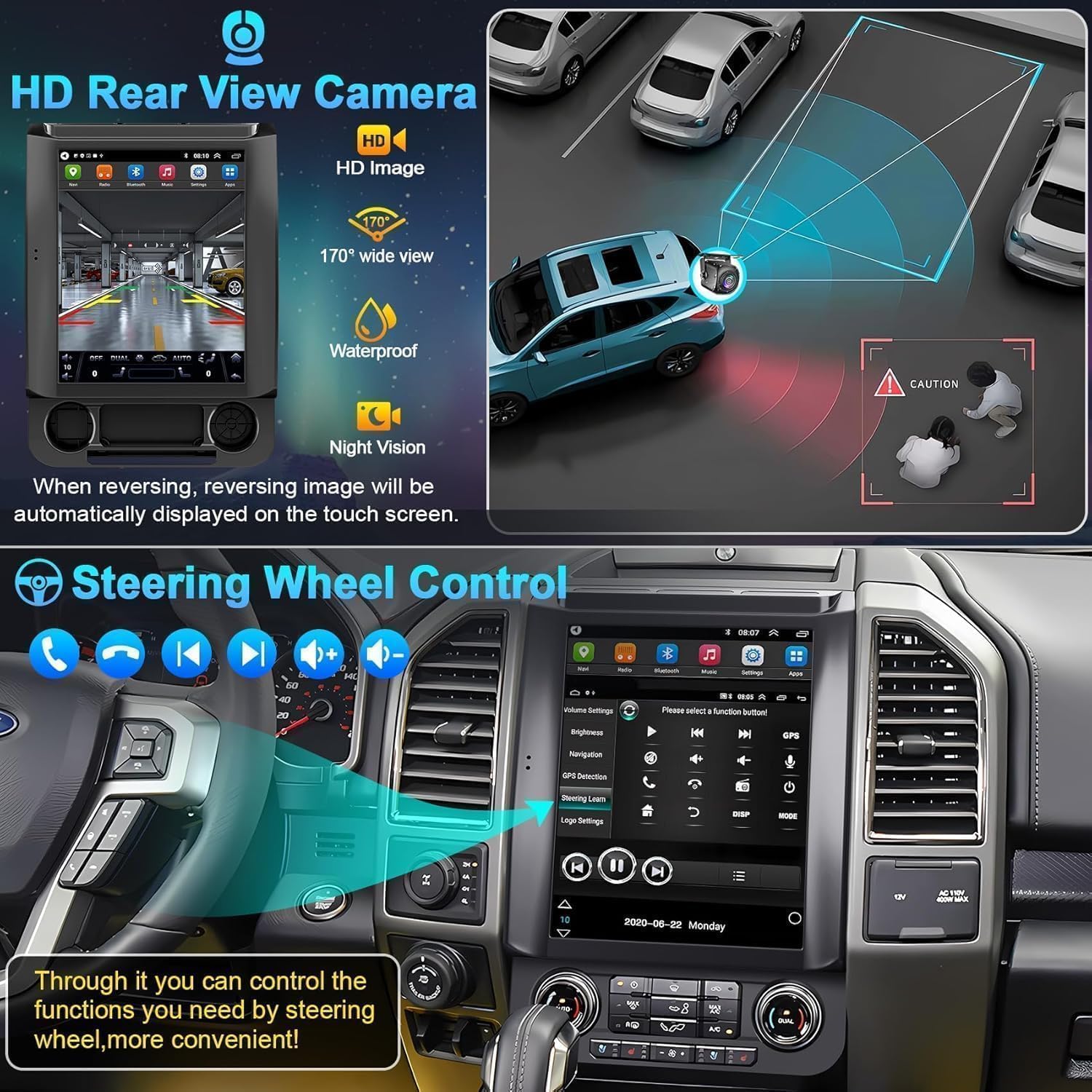 for Ford F150 2015 2016 2017 2018 2019 2020 Android 14 Car Stereo 8-core, 12.1 Inch IPS Touch Screen Car Radio with Wireless Carplay/Android Auto,GPS, WiFi, Bluetooth, FM, DVR