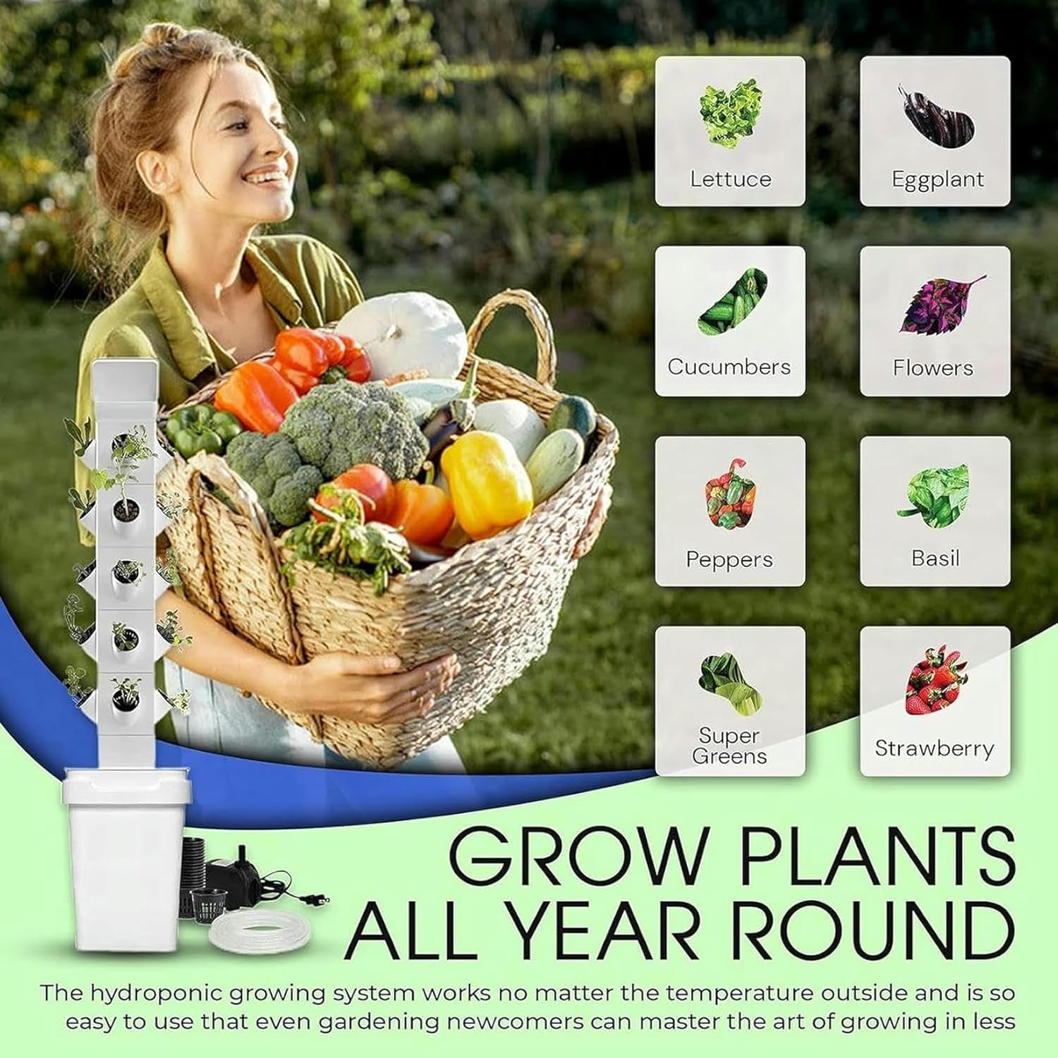 Garden Hydroponic Cultivation System, Vertical Tower, Vegetable Plants Tower, Gardening Gift, Automatize Airgland, Mini Interior, Exterior, Home, Home