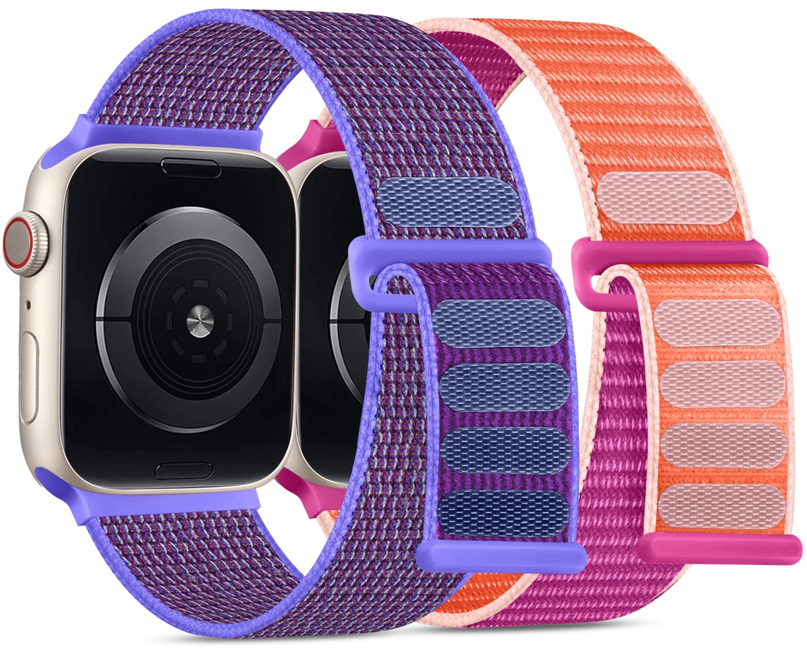 Photo 1 of 2 Pack Nylon Stretchy Strap Compatible with Apple Watch Series 11 10 9 8 7 6 5 4 3 2 1 Bands for Women Men 38mm 40mm 41mm 42mm, Soft Loop Sport Band for iWatch Bands for Women, Pomegranate, Lilac