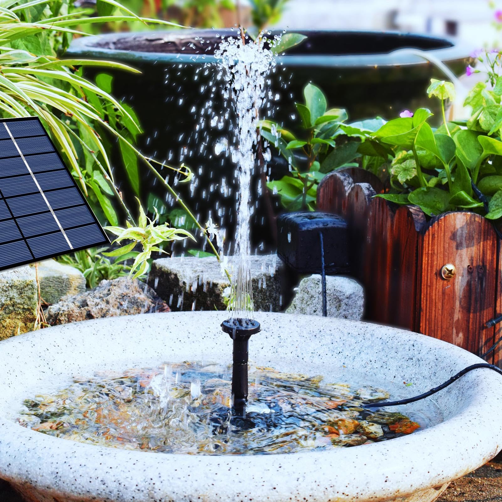 Fontana Solare Per Laghetto Da Giardino - Pompa Ad Energia Solare Con 4 Ugelli - Foto 5