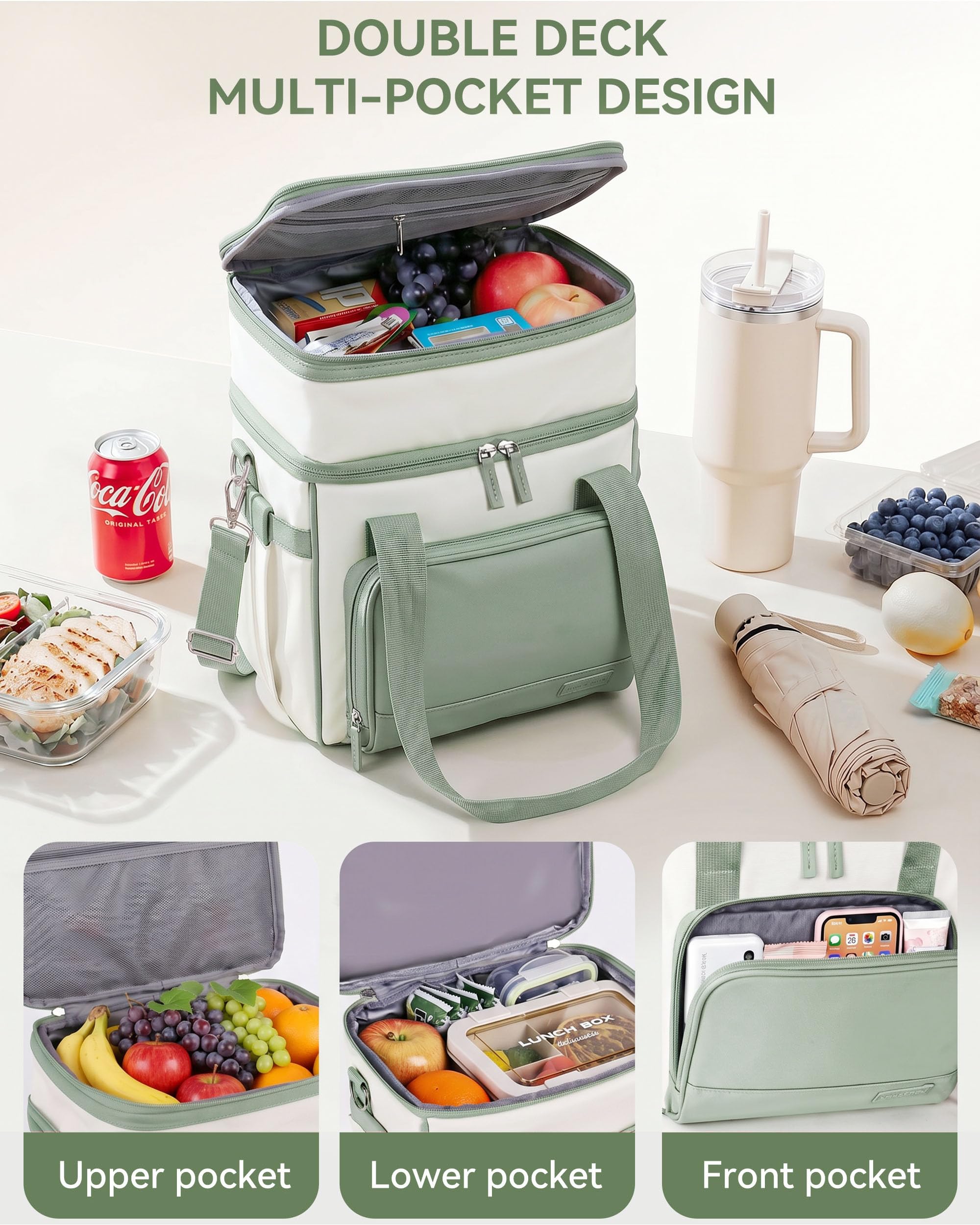 HOMESPON Sac Isotherme Femme 14L, double couche extensible | Sac isotherme, Bandoulière, Porte-gobelet, Travail, Bureau, Pique-nique