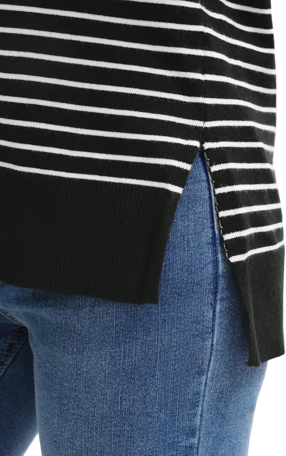 Womens Striped Sweater Side Slits Long Sleeve Crew Neck Loose Pullover Knit Tops Fall Casual Outfits - Image 5