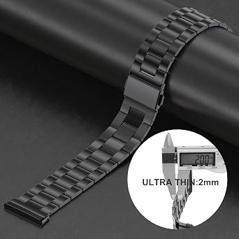Wearlizer Compatible with Fitbit Versa 4/3 Bands/Fitbit Sense Bands for Women Men, Stainless Steel Ultra-Thin Lightweight Metal Replacement Strap for Versa 4/Sense 2 (Black)