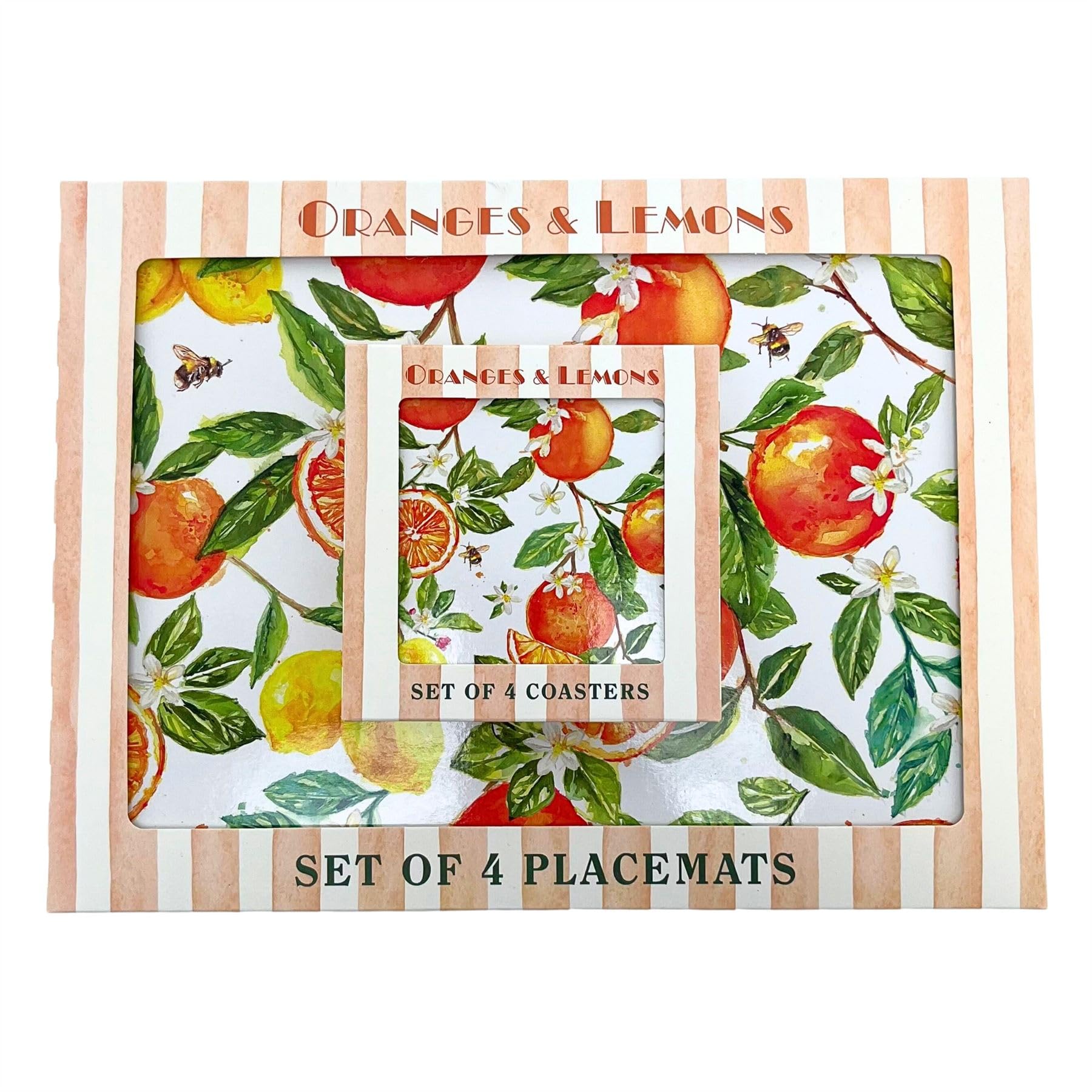 Oranges & Lemons Placemats and Coasters Set, 8-piece Citrus Design Cork Backed Table Place Mats and Coasters