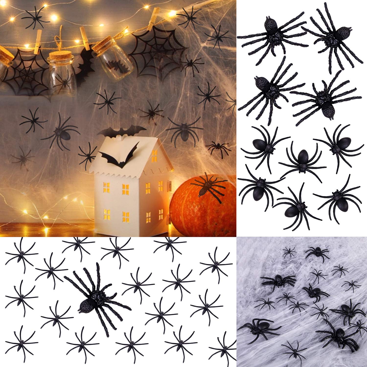 221 Pcs Halloween Spider Decorations Set, Besteek 200pcs Small Spider & 15pcs Medium Spider & 5pcs Big Spider & 1pcs Halloween Spider Web Decorations for Outdoor & Indoor Halloween Decorations